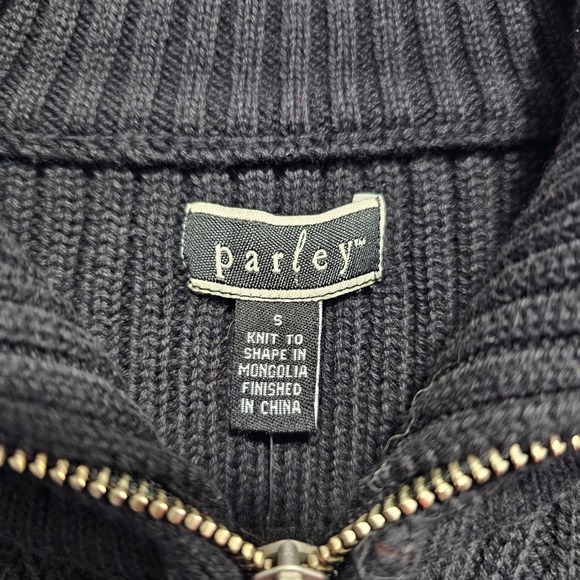 Parley Ribbed High Neck Zip Up Knit Cardigan Sweater‎ Black Cotton Blend Size S - Picture 4 of 11